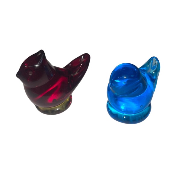 Vintage Red & Yellow Cardinal Love Glass Bird Figurine Signed Leo Ward Blue Lot - Picture 8 of 16